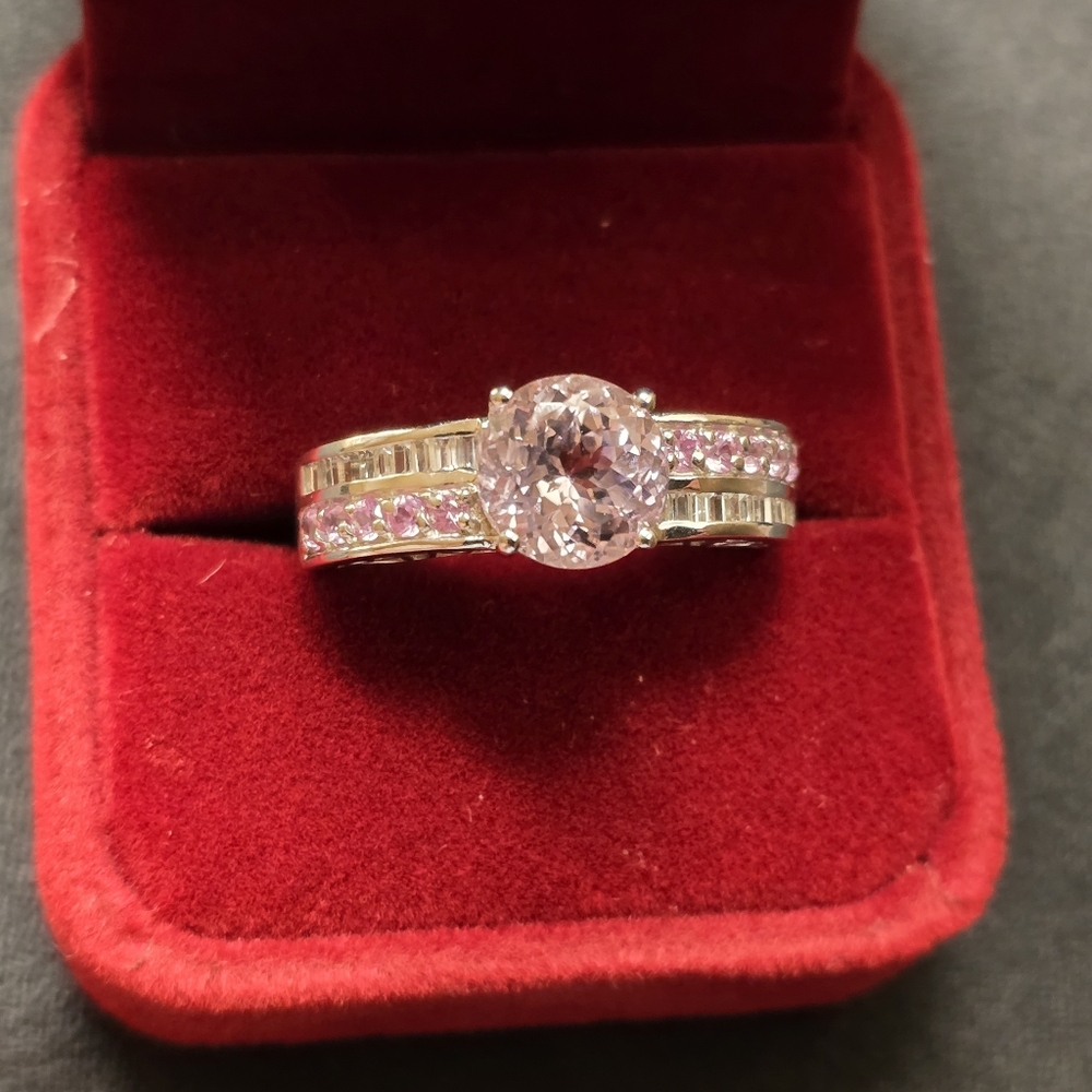 Sterling Silver .925 Pink/Clear Cubic Zirconia Ring Size 7